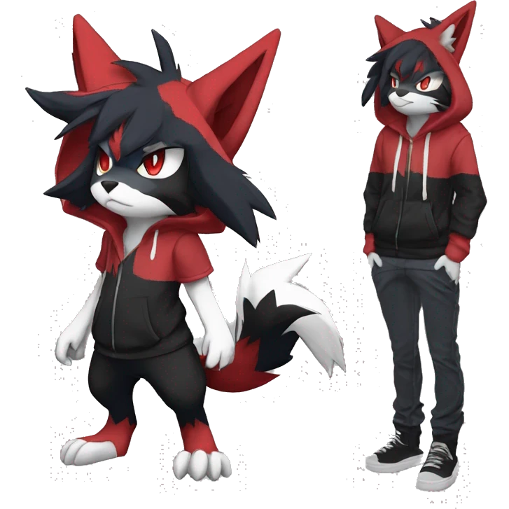 Edgy Cool Anthro Zoroark-Zangoose-Litten Fakemon Fursona Hoodie Full Body emoji