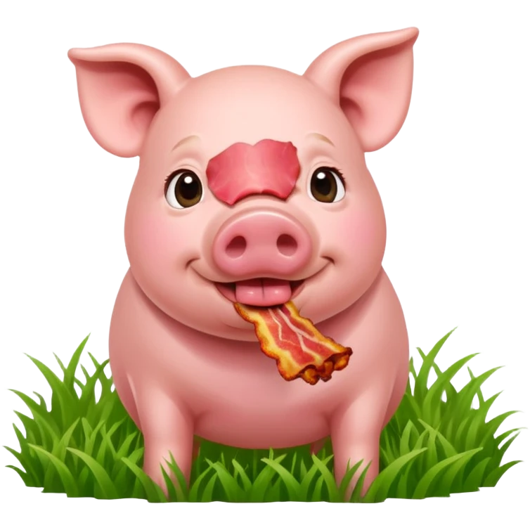Pig eating bacon on a farm emoji