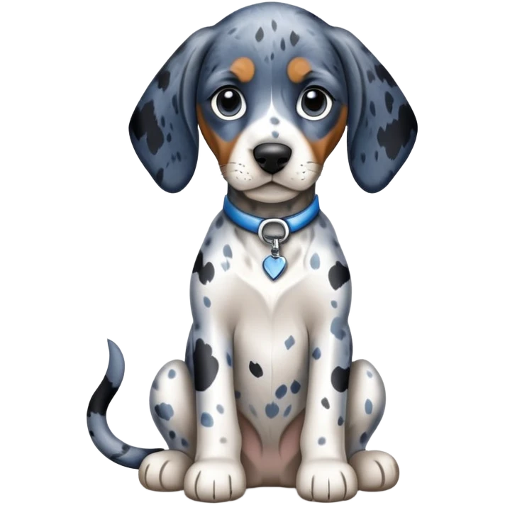 cute bluetick coonhound puppy sitting, white coat with blue-black mottled pattern emoji