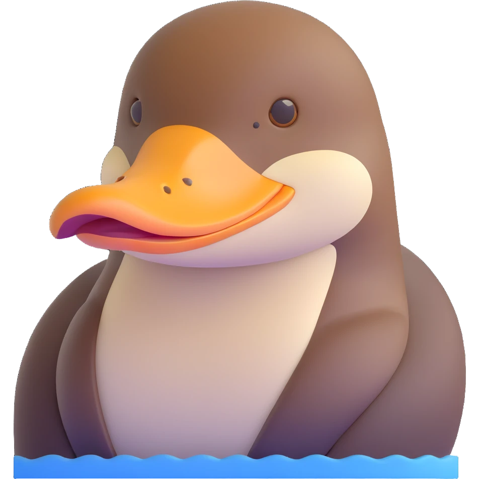 Noble platypus portrait, calm and composed, sleek build with velvety brown fur, distinctive duck-bill, observant hazel eyes, sophisticated features, soft serene glow, intelligent and enigmatic, ancient uniqueness emoji