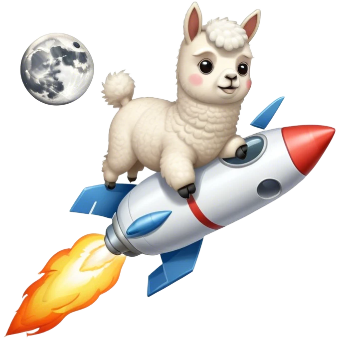 Alpaca flying to the moon on top of a rocket  emoji