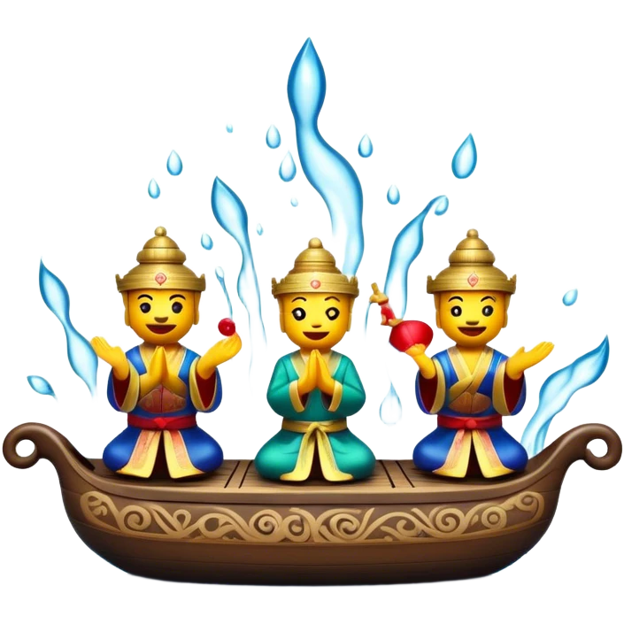 Cinematic Realistic Water Puppetry Emoji, depicted as a whimsical scene of traditional water puppets performing on a reflective water stage, rendered with vivid textures and dynamic playful lighting that captures its enchanting charm. emoji