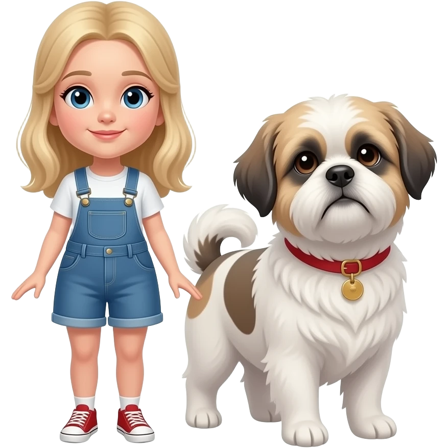 White girl blondie hair whit shitzu dog emoji