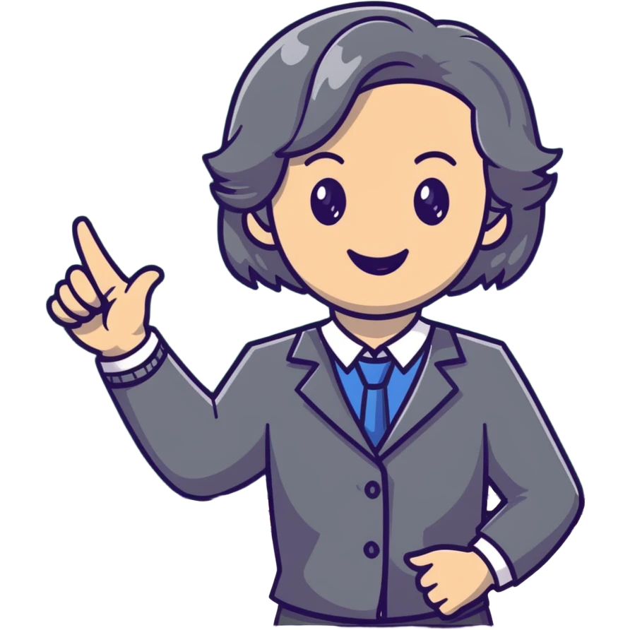 smiling English teacher with airtouch hair and grey-green eyes teaching in a classroom with chalkboard emoji