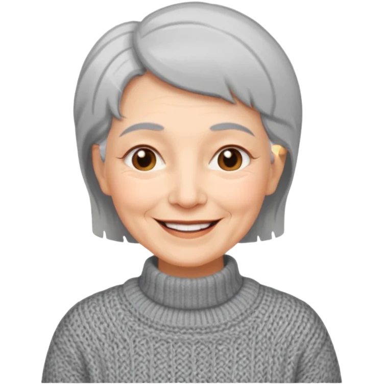 Old woman, happy, sweater, short straight hair
 emoji