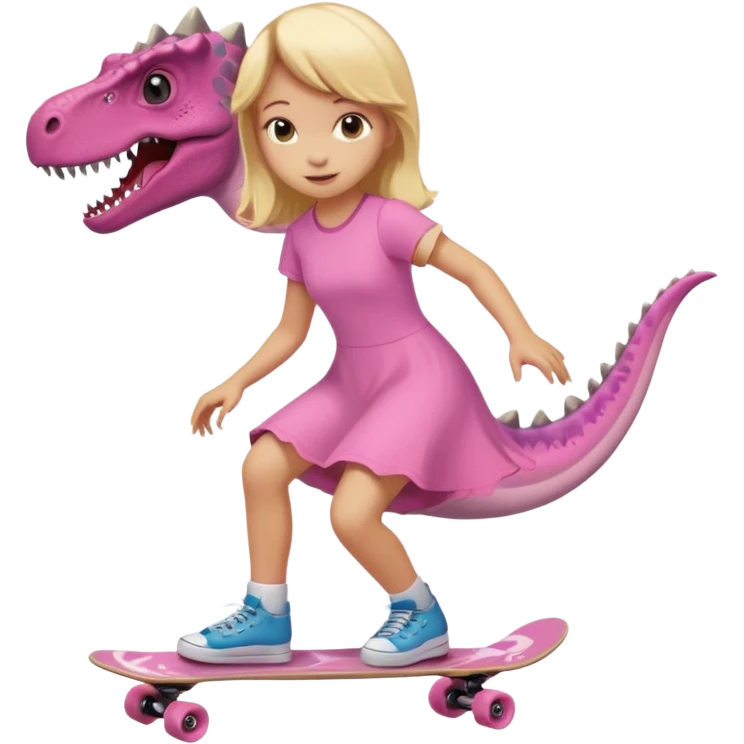 Dinosaur on a skateboard pink dress for girls in pink  emoji
