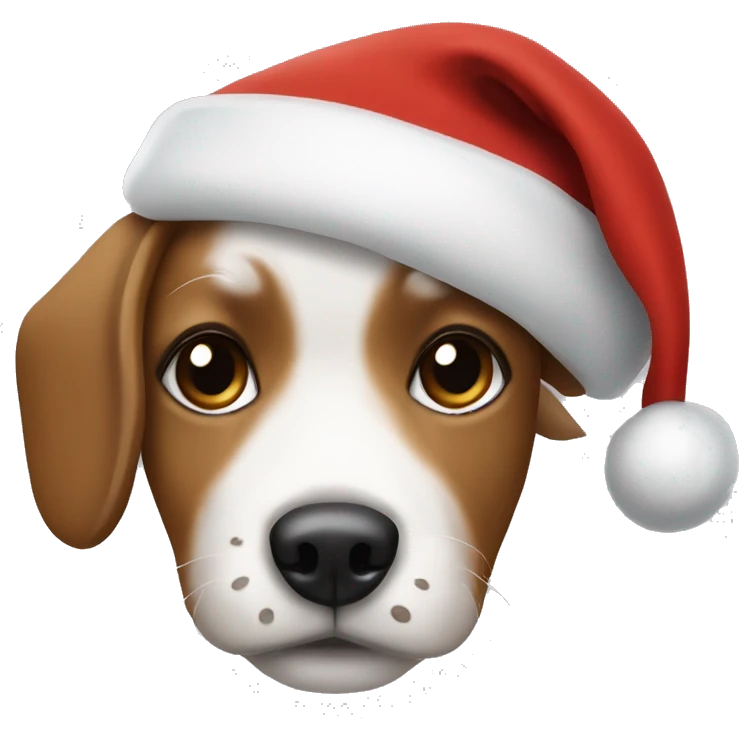 White with brown highlights small dog wearing a Santa hat emoji