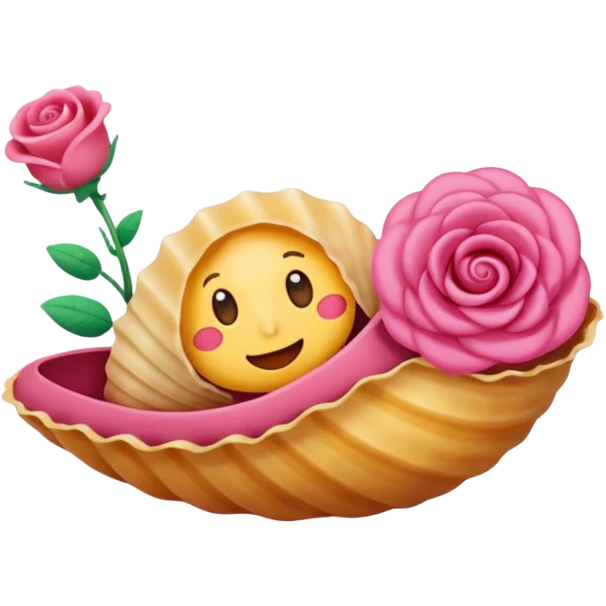 "Un'emoji che raffigura una conchiglia e una rosa fuse insieme in stile cartone animato, sfondo trasparente" emoji