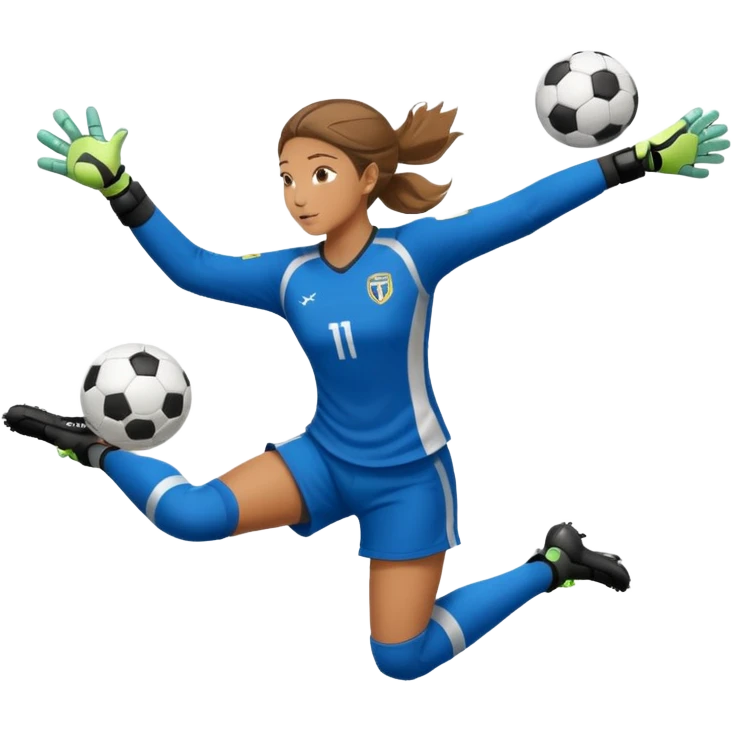 make a girl goalie diving through the air with one soccer ball in her hands emoji