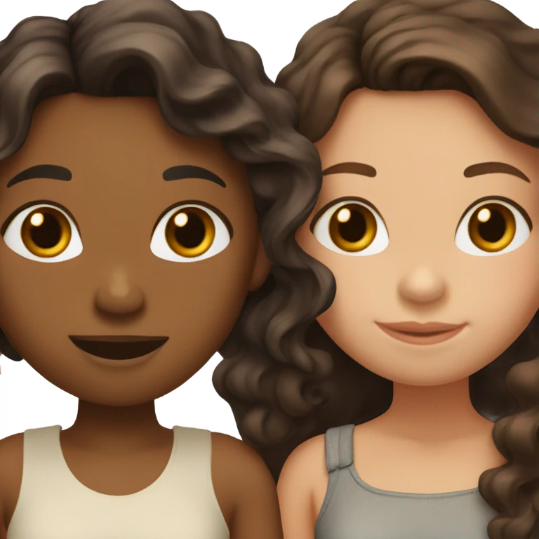 Three friends. All girls. Side by side One white with dark brown wavy hair, one tan with brown hair, and one brown with curly black hair emoji