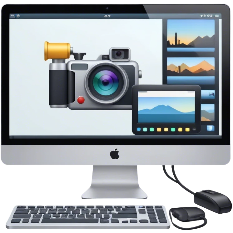 Create an emoji for video editing. Show a computer screen with a video timeline, clips, and editing tools (e.g., scissors). Add a video camera. Use modern, professional colors. Do not include any emojis or smiley faces. Make the background transparent emoji