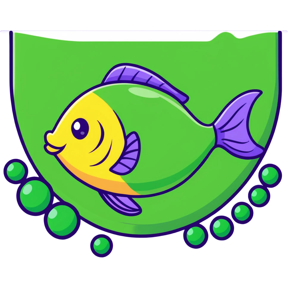 A fish swimming next to green peas emoji