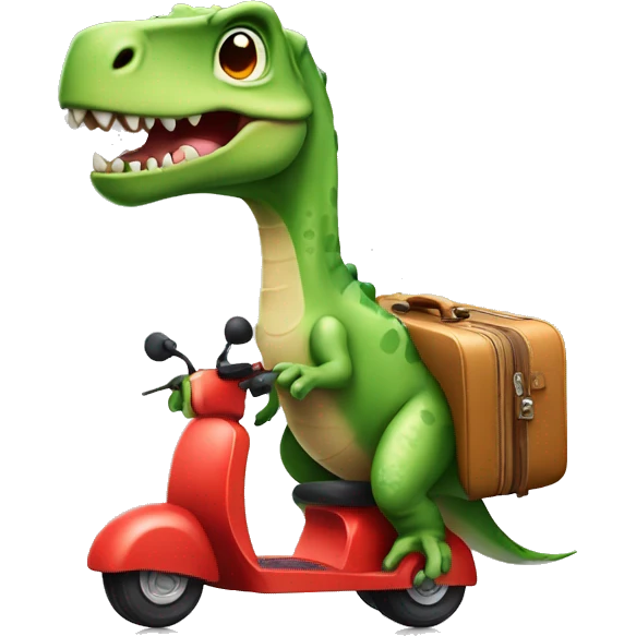 Dinosaure sur un scooter avec une valise  emoji