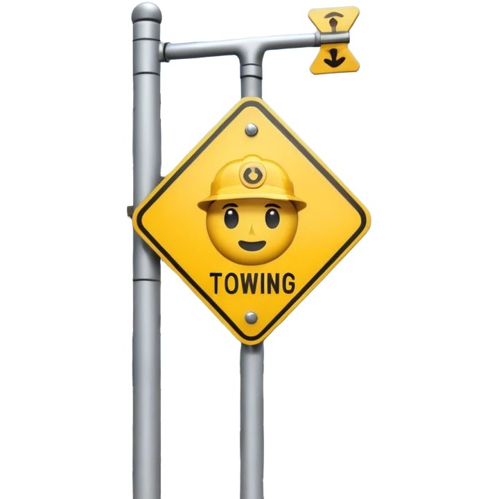 A 3D cartoon street sign showing a towing symbol, on a metal pole, clean background, Memoji-style rendering. emoji