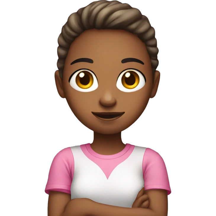 young girl with white skin, pink T-shirt, phone in hands emoji