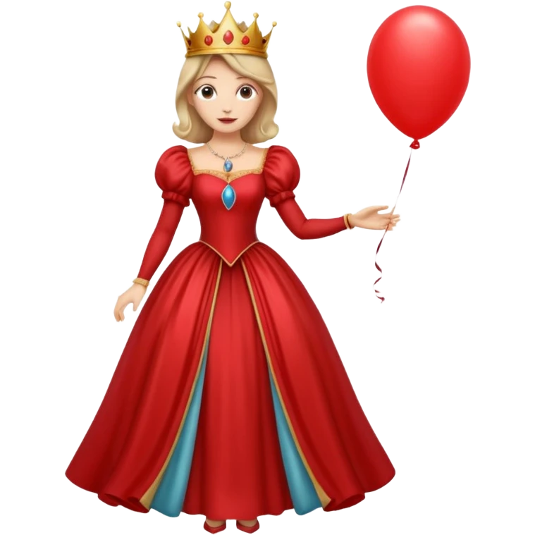 queen wearing dress, holding balloon in shape of number 3 emoji