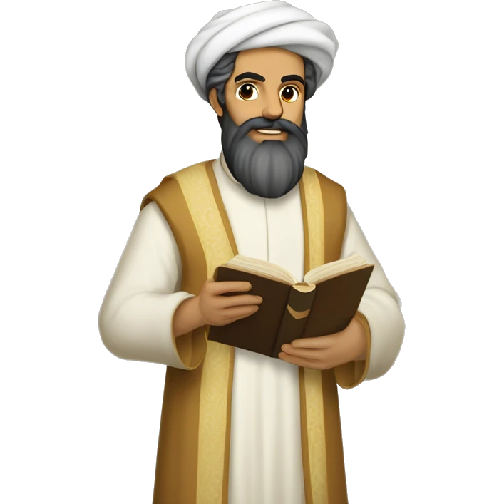 Nizami Ganjavi persian medieval author with a book in hands and black beard emoji