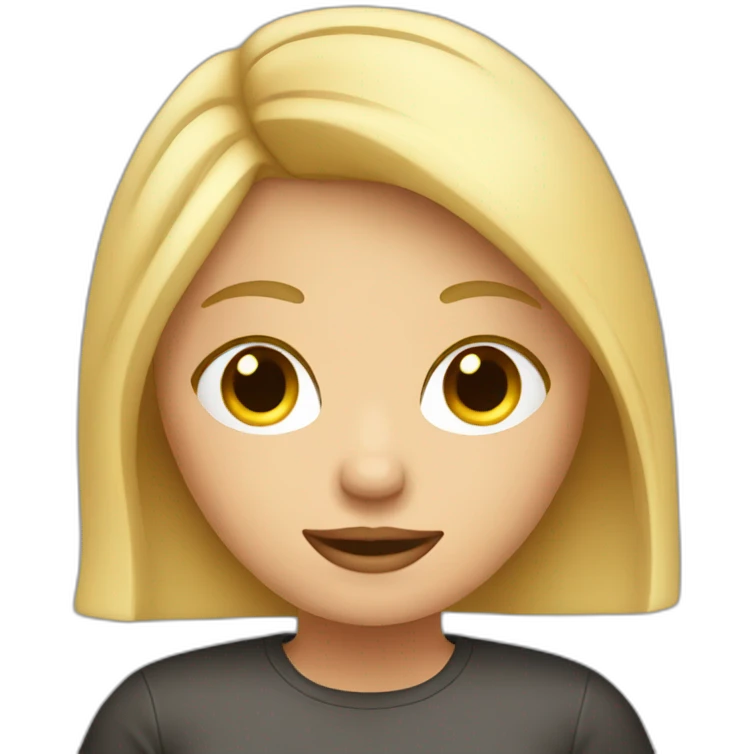 a girl with blond hair who works on a MacBook with a coffee emoji