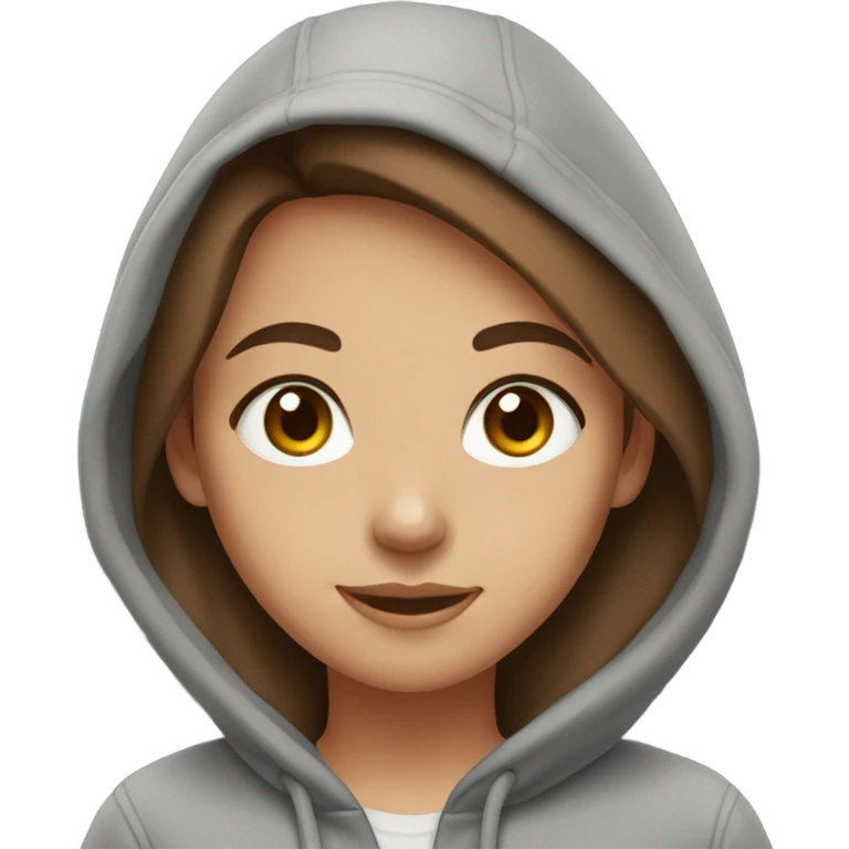 Girl, Brown hair, hazely eyes, lashes, grey hoodie emoji