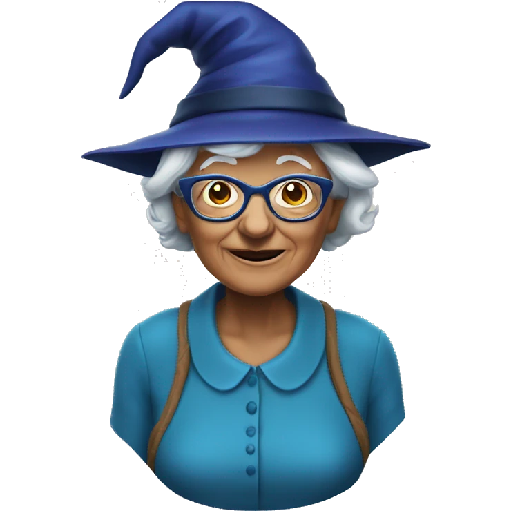 smart granny witch with glasses and blue hat  emoji