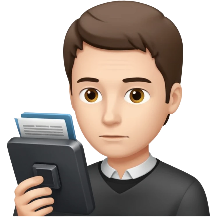 a man looks at the text from the prompter emoji