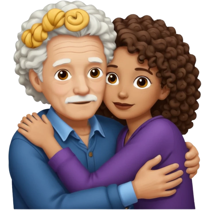 Old man hugging brown skin curly hair woman emoji