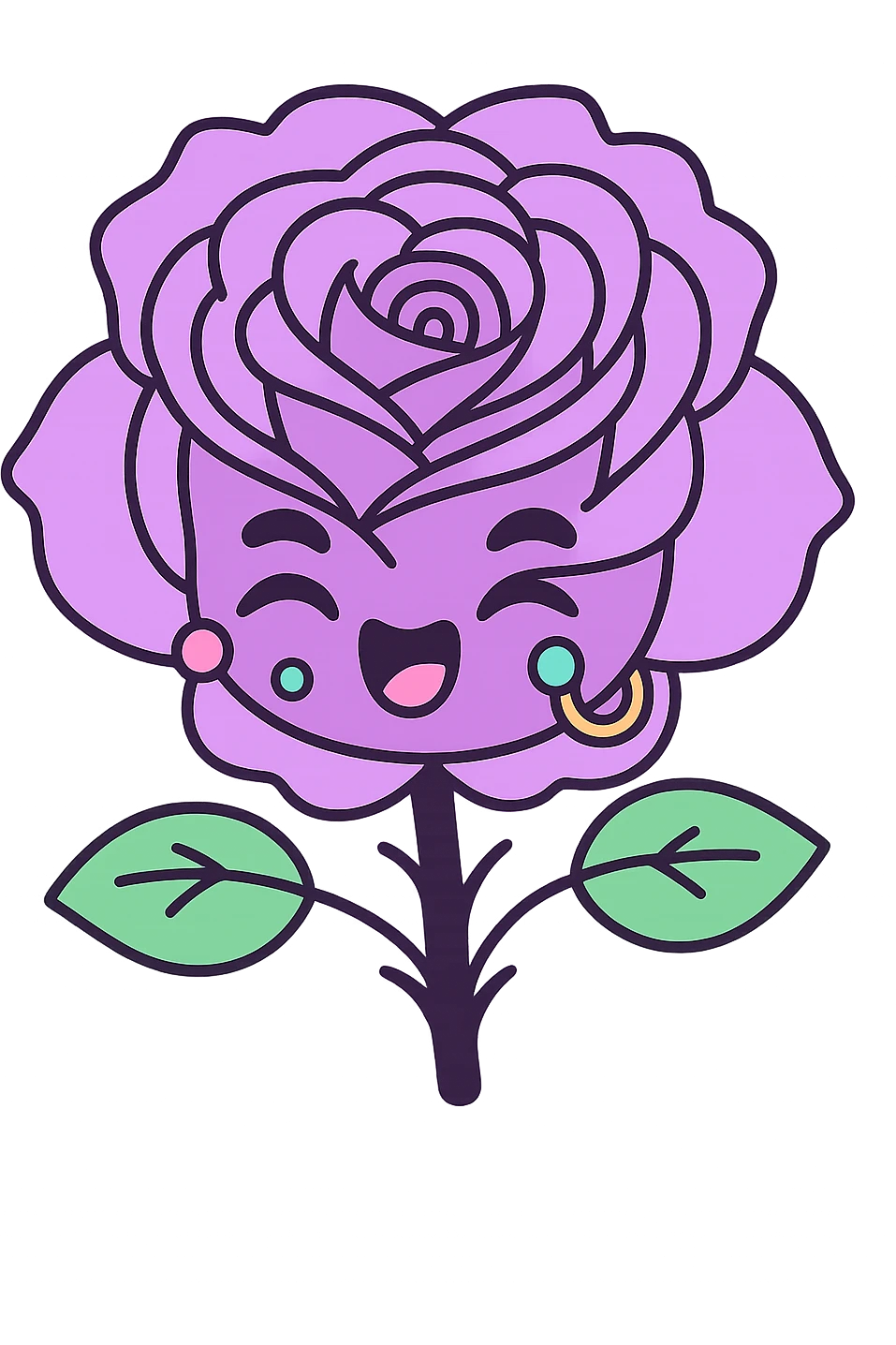 Add pastel-colored piercings to the pastel goth rose emoji, keep the style and pastel palette, with no background. emoji