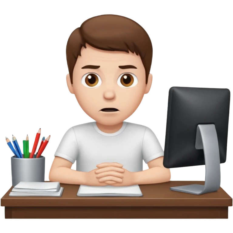 A white man with brown hairs, white skin,   sits at his desk in shock emoji