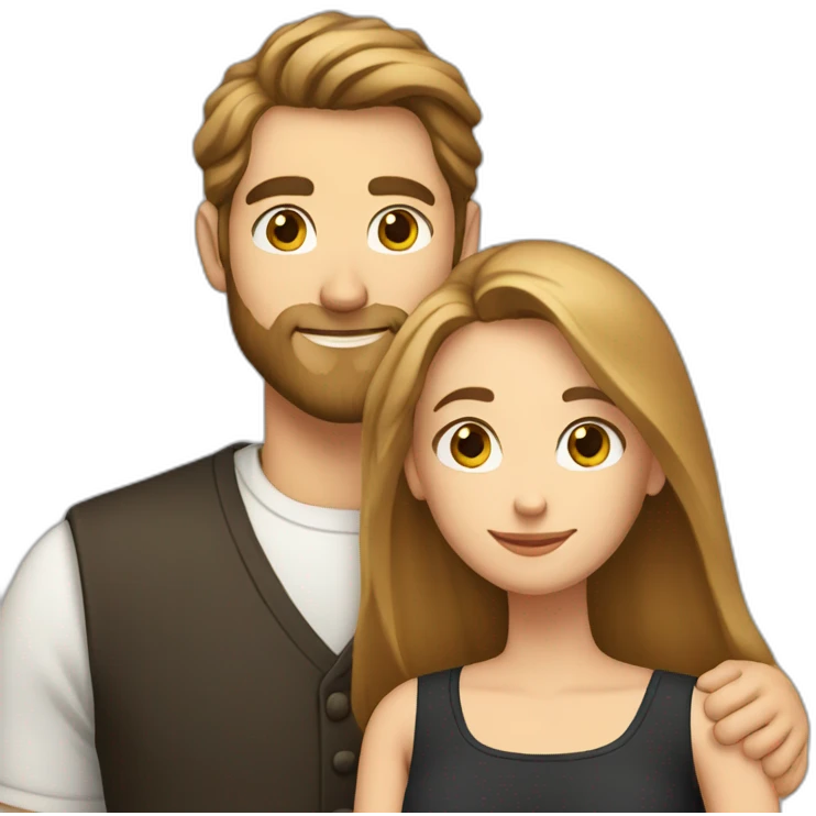 White man light brown beard and hair hugging white woman with long black hair emoji