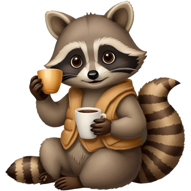 raccoon with a cup of hot coffee and a croissant  emoji