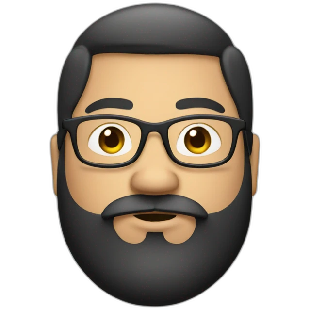 young white fat man with glasses and beard black hair emoji