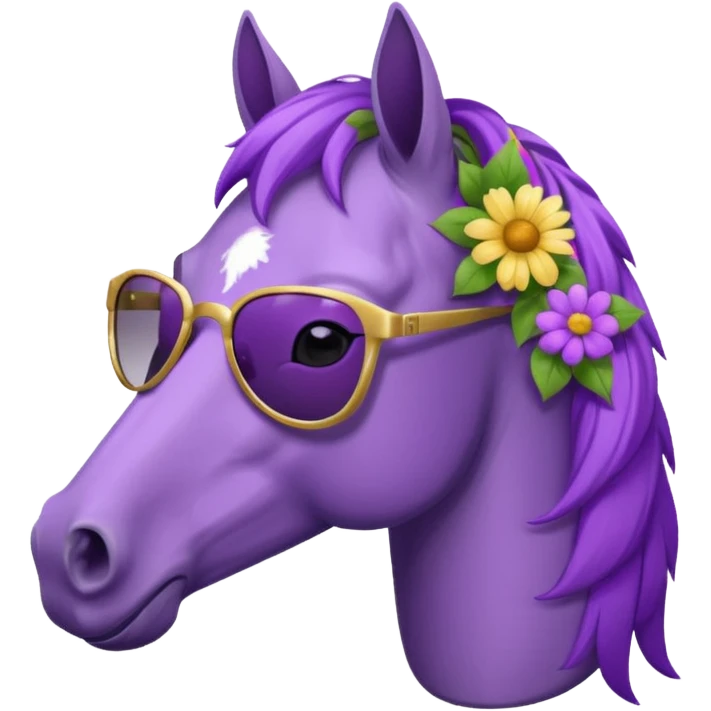 Purple horse wearing sunglasses and flowers on hair
 emoji