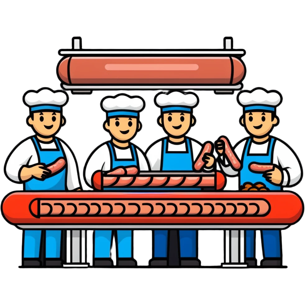 food factory making sausages with production line emoji