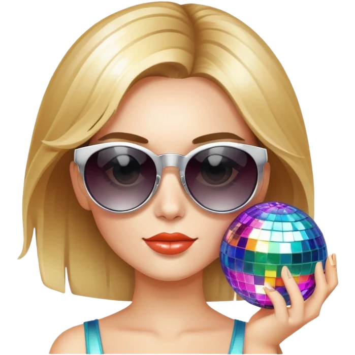 a girl wearing sunglasses with a disco ball on top emoji