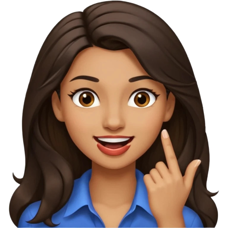 black slighty browin hair light brown skin woman, flirtatious gesture, biting her finger and winking emoji she also has tall hair and brown eyes emoji