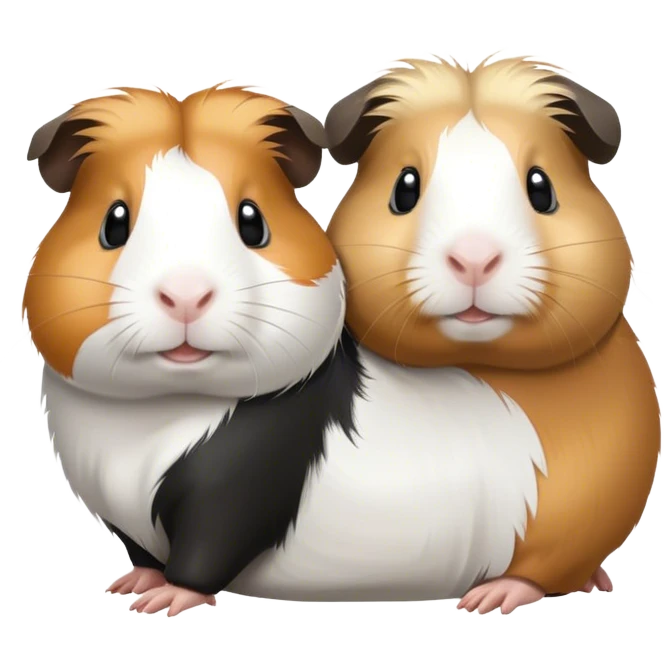 Two guinea pigs. One is black and white. The other is blonde and white. emoji