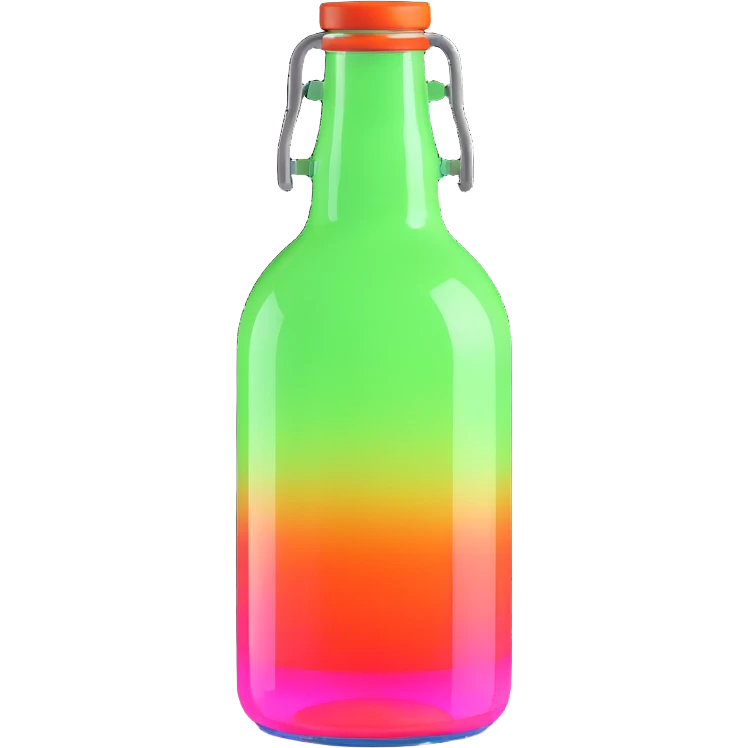 a blue motion tiled to the left, with a round glass bottle no handle, neon  emoji