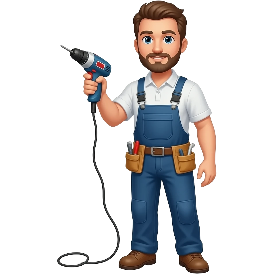 man using electric drill, no beard emoji