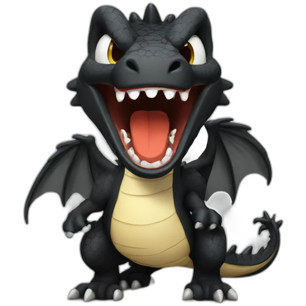 Happy Cute Black dragon shouting hype emoji