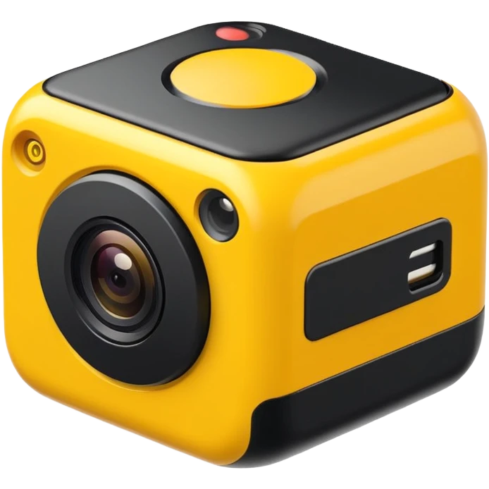 Insta360 camera emoji, isometric angle, yellow and black, compact and modern emoji