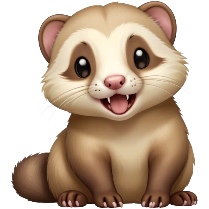 Cinematic Cute Yawning sable ferret Portrait Emoji, Head tilted slightly with an exaggerated, wide-open yawn, showcasing a long, flexible body with a plush fur in soft brown and cream, droopy, drowsy eyes, and a relaxed expression, Simplified yet irresistibly endearing features, highly detailed, glowing with a soft, cozy natural glow, high shine, relaxed yet expressive, stylized with a dash of whimsical charm, soft glowing outline, capturing the essence of a sleepy yet affectionate sable ferret that seems ready to curl up for a nap! emoji