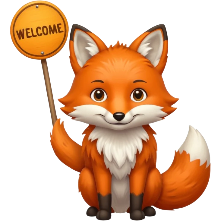 Un renard qui tiens une grosse pancarte 'bienvenue' emoji