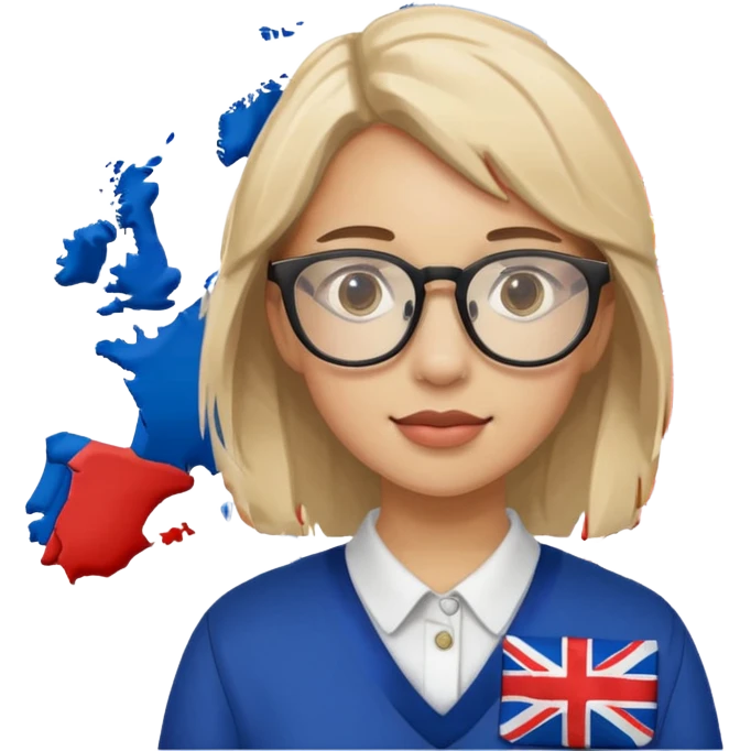 Europe styled student. Europe map with flags inside of the map is on the background  emoji