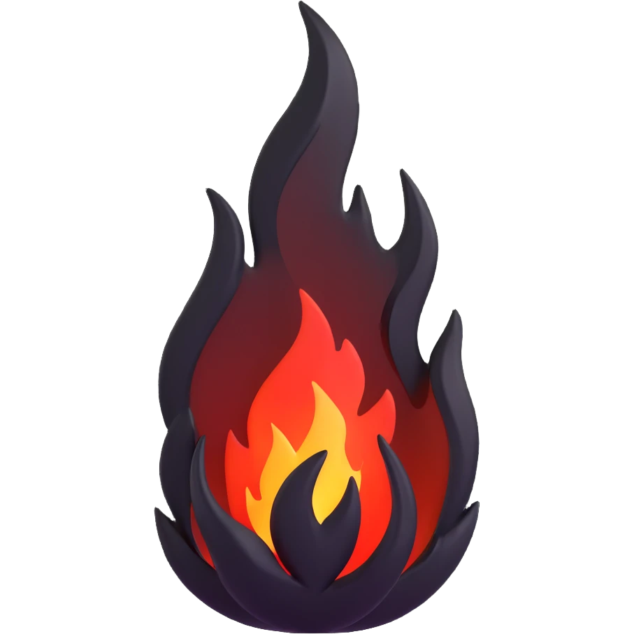 stylized black flame with red embers emoji