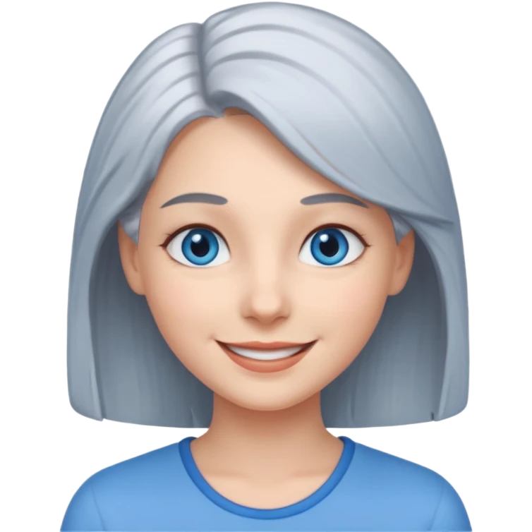 smiling girl with blue eyes and grey hair emoji