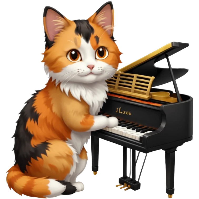 calico cat play piano, portrait emoji