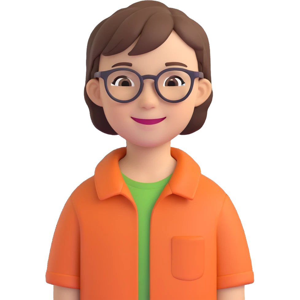 emoji of a smiling 11 year old with glasses and short hair emoji