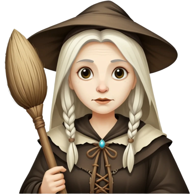 Baba Yaga sorceress woman holding a broom, old and wise emoji
