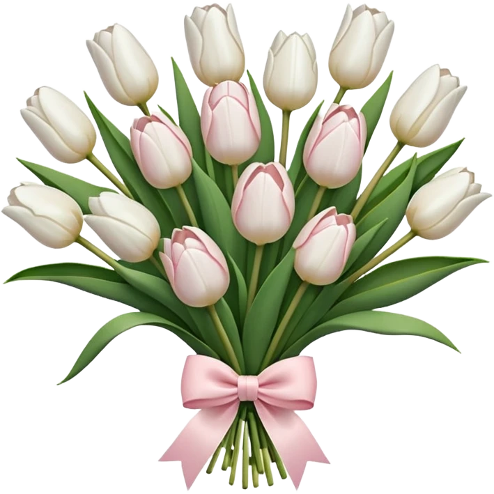 White tulips bouquet with light pink bow  emoji