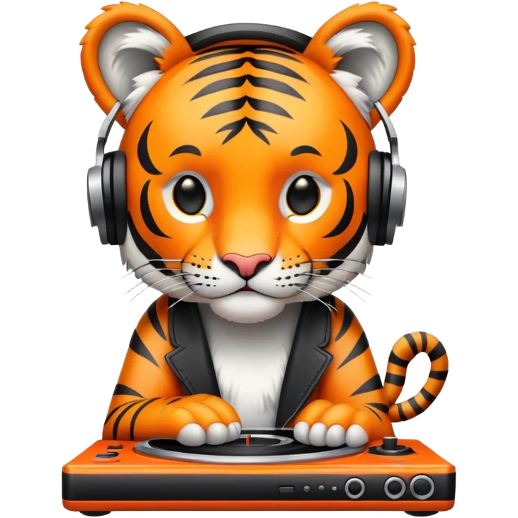 Tiger DJ with headphones and turntable emoji